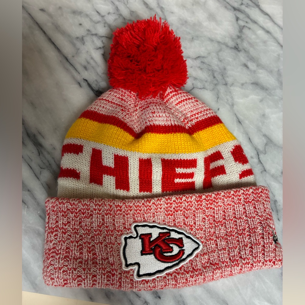 NFL Kansas City Chiefs Red, Yellow & White Pom Knit Beanie